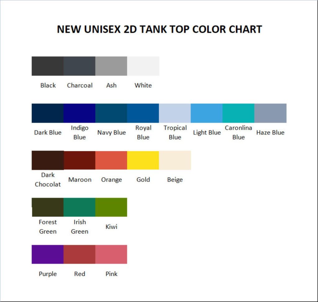 tank top color chart - Andrew Tate Shop